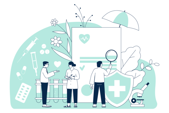 Medical Insurance Concept. Doctors Discu Graphics and Illustrations
